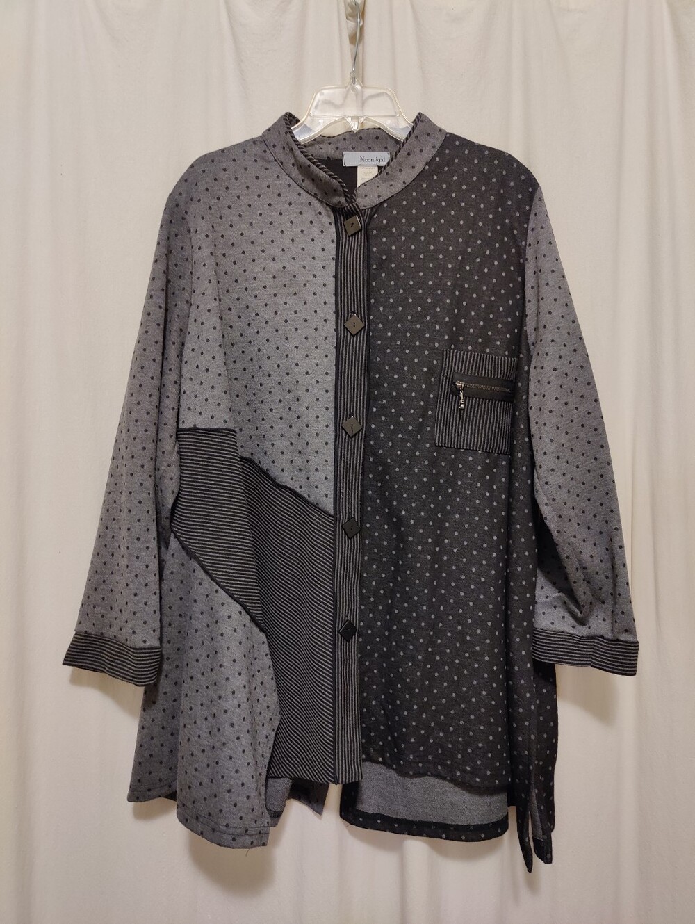 Moonlight Unsymmetrical Mixed Fabric Patterns Button Front And Back Jacket, XXL
